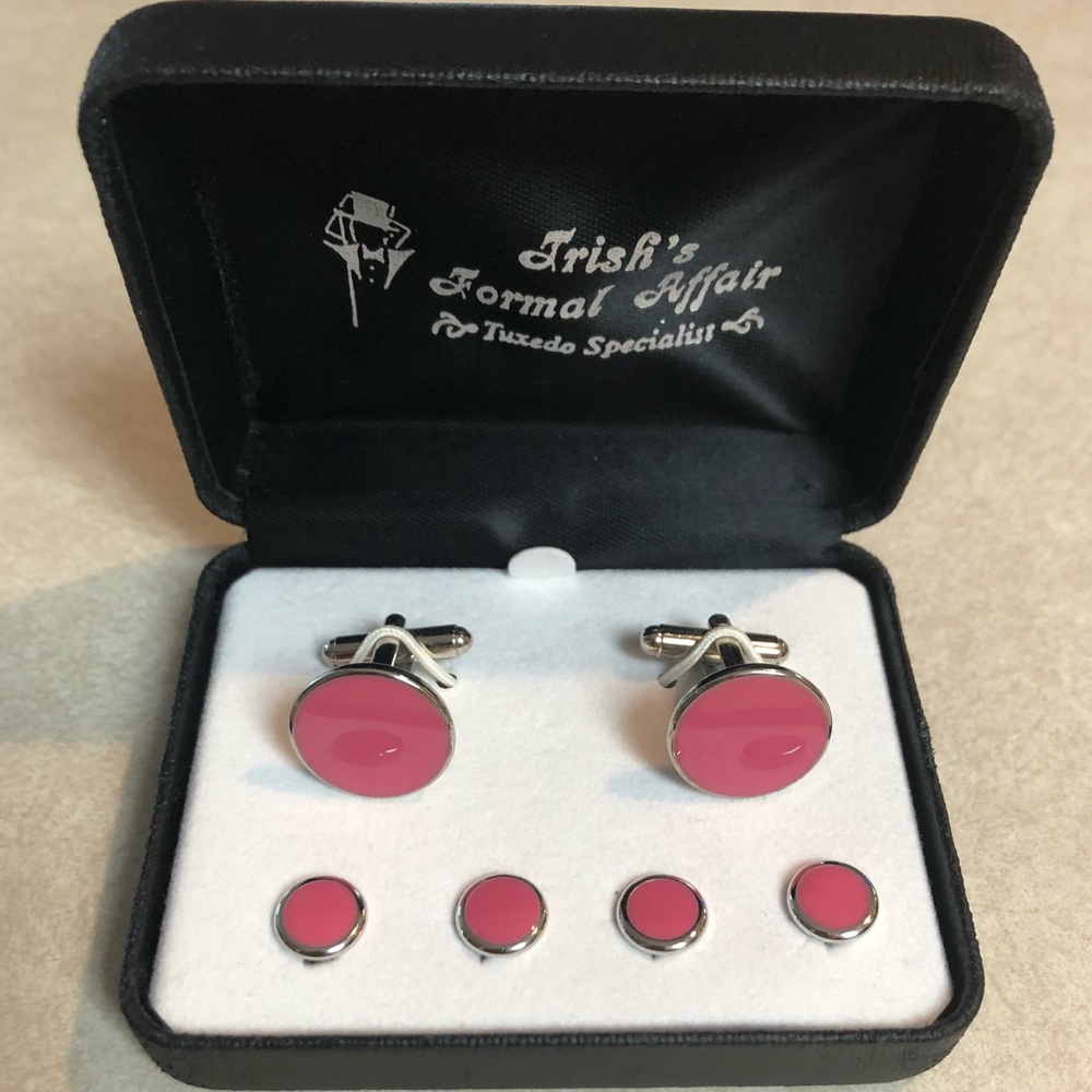Hot Pink Studs & Cuff Link Set - Picture 2 of 4